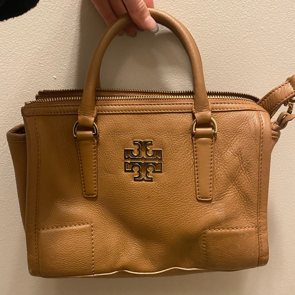 Tory Burch Tan Pebbled Leather Zip top Satchel
